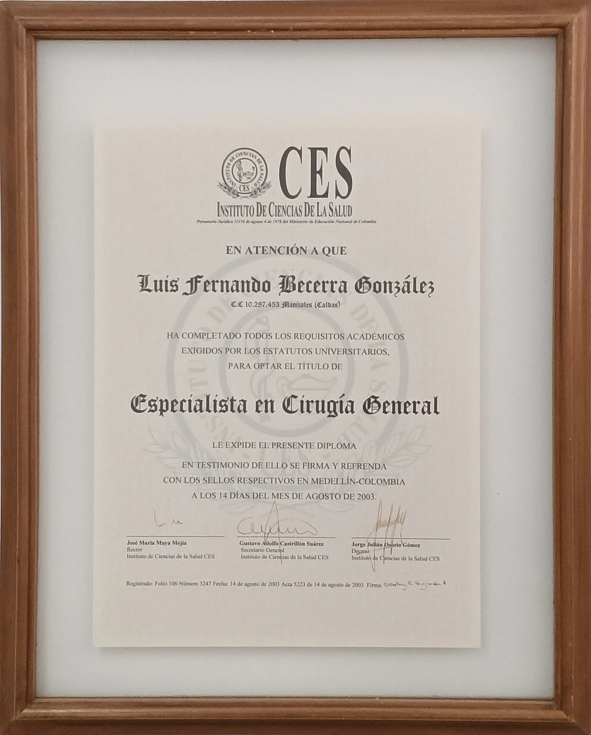 Diploma Universidad CES