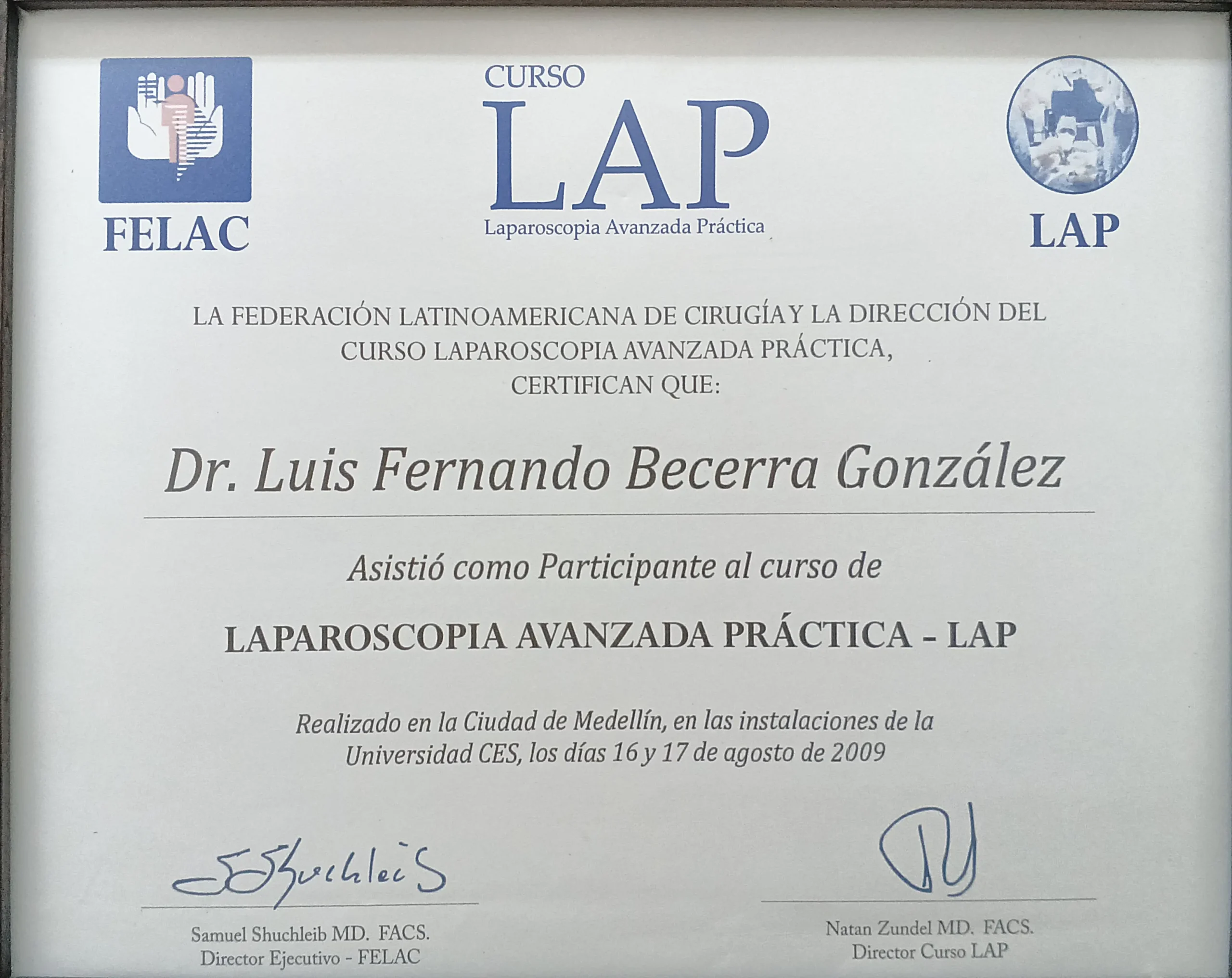 Certificado FELAC Laparoscopia